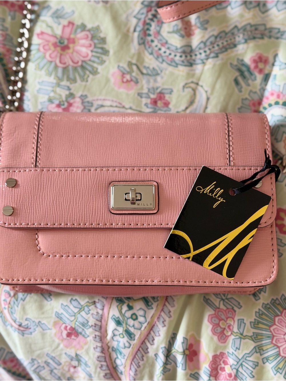 Milly Blush Pink Leather Crossbody with Silver Hardware new with tags